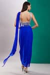 Shop_Preeti S Kapoor_Blue Dupion Embroidered Mirror Sweetheart Neck Draped Saree With Cutout Blouse _at_Aza_Fashions