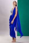 Preeti S Kapoor_Blue Dupion Embroidered Mirror Sweetheart Neck Draped Saree With Cutout Blouse _Online_at_Aza_Fashions