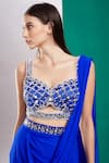 Shop_Preeti S Kapoor_Blue Dupion Embroidered Mirror Sweetheart Neck Draped Saree With Cutout Blouse _Online_at_Aza_Fashions