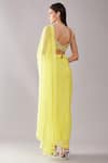 Shop_Preeti S Kapoor_Yellow Dupion Embroidered Mirror Leaf Neck Draped Saree With Work Blouse _at_Aza_Fashions