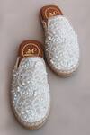 Buy_PHENOMINAAL_Beige Embroidered Lace Espadrille Mules _at_Aza_Fashions