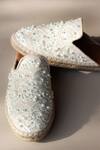 PHENOMINAAL_Beige Embroidered Lace Espadrille Mules _Online_at_Aza_Fashions