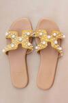 PHENOMINAAL_Yellow Hand Embroidered Flat Sandals _Online_at_Aza_Fashions