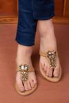 Buy_PHENOMINAAL_Brown Hand Embroidered T-strap Sandals _at_Aza_Fashions