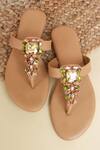 Shop_PHENOMINAAL_Brown Hand Embroidered T-strap Sandals _at_Aza_Fashions