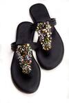 PHENOMINAAL_Black Hand Embroidered Flat Sandals _Online_at_Aza_Fashions