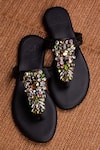 Shop_Phenominaal_Black Kaleidoscope Leather Flat Sandals_Online_at_Aza_Fashions