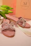 PHENOMINAAL_Pink Embroidered Rose Flat Sandals _Online_at_Aza_Fashions