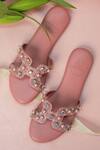 PHENOMINAAL_Pink Embroidered Rose Flat Sandals _at_Aza_Fashions