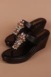 Shop PHENOMINAAL Black Hand Embroidered Wedge Heels Online at Aza Fashions Shop_PHENOMINAAL_Black Hand Embroidered Wedge Heels _Online_at_Aza_Fashions
