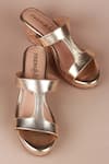 PHENOMINAAL_Gold Solid Cut-out Strap Wedge Heels _Online_at_Aza_Fashions