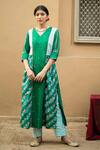 Buy_Pita Nila_Green Cotton Satin, Bangalore V Neck Panelled Kurta And Pant Set _at_Aza_Fashions