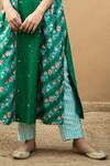 Shop_Pita Nila_Green Cotton Satin, Bangalore V Neck Panelled Kurta And Pant Set _at_Aza_Fashions