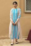 Buy_Pita Nila_Blue Silk Mulmul Embroidery Round Printed Kurta Set  _at_Aza_Fashions