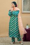 Buy_Pita Nila_Green Cotton Satin, Organza Round Printed Kurta Set _at_Aza_Fashions