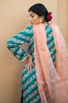 Shop_Pita Nila_Green Cotton Satin, Organza Round Printed Kurta Set _at_Aza_Fashions
