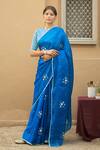 Buy_Pita Nila_Blue Cotton , Organza, Soft Embroidered Saree With Blouse _at_Aza_Fashions