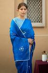 Pita Nila_Blue Cotton , Organza, Soft Embroidered Saree With Blouse _Online_at_Aza_Fashions