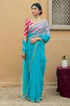 Buy_Pita Nila_Blue Raw , Organza Boat Saree With Blouse _at_Aza_Fashions