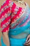 Pita Nila_Blue Raw , Organza Boat Saree With Blouse _Online_at_Aza_Fashions