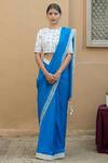 Buy_Pita Nila_Blue Raw Silk Embroidery Round Printed Saree With Blouse  _at_Aza_Fashions