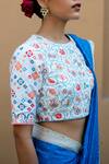 Shop_Pita Nila_Blue Raw Silk Embroidery Round Printed Saree With Blouse  _at_Aza_Fashions
