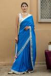 Buy_Pita Nila_Blue Raw , Soft U Neck Printed Saree With Blouse _at_Aza_Fashions