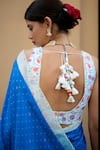 Shop_Pita Nila_Blue Raw , Soft U Neck Printed Saree With Blouse _at_Aza_Fashions