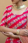 Pita Nila_Red Raw , Organza U Neck Printed Lehenga Set _Online_at_Aza_Fashions
