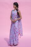 Buy_Pita Nila_Purple Raw , Habutai Printed Saree With Blouse _at_Aza_Fashions