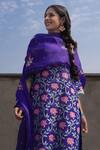 Shop_Pita Nila_Purple Cotton , Mulmul, Organza Printed Kurta Set _at_Aza_Fashions