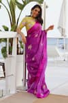 Pita Nila_Purple Satin Silk Organza Embroidery Round Applique Saree With Blouse _Online_at_Aza_Fashions