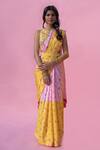 Buy_Pita Nila_Yellow Raw , Habutai Round Printed Saree With Blouse _at_Aza_Fashions