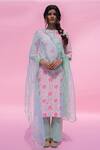 Buy Pita Nila Pink Mulmul, Organza, Handloom Zari Round Printed Kurta Set at Aza Fashions Buy_Pita Nila_Pink Mulmul, Organza, Handloom Zari Round Printed Kurta Set _at_Aza_Fashions