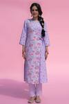 Buy Pita Nila Purple Cotton Satin, Mulmul Round Printed Kurta And Pant Set at Aza Fashions Buy_Pita Nila_Purple Cotton Satin, Mulmul Round Printed Kurta And Pant Set _at_Aza_Fashions