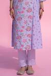 Shop Pita Nila Purple Cotton Satin, Mulmul Round Printed Kurta And Pant Set at Aza Fashions Shop_Pita Nila_Purple Cotton Satin, Mulmul Round Printed Kurta And Pant Set _at_Aza_Fashions