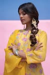 Shop_Pita Nila_Yellow Cotton Satin, Mulmul Round Printed Kurta Set _at_Aza_Fashions