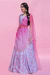 Buy_Pita Nila_Purple Raw , Habutai , Organza Round Printed Lehenga Set _at_Aza_Fashions