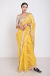 Buy_Project And Stories_Yellow Organza Embroidered Butti Zardozi Saree_at_Aza_Fashions