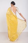 Shop_Project And Stories_Yellow Organza Embroidered Butti Zardozi Saree_at_Aza_Fashions