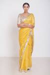 Project And Stories_Yellow Organza Embroidered Butti Zardozi Saree_Online_at_Aza_Fashions