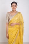 Shop_Project And Stories_Yellow Organza Embroidered Butti Zardozi Saree_Online_at_Aza_Fashions