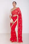 Buy_Project And Stories_Red Organza Embroidered Butti Zardozi Saree _at_Aza_Fashions