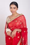 Shop_Project And Stories_Red Organza Embroidered Butti Zardozi Saree _Online_at_Aza_Fashions