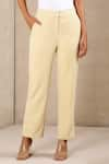 Shop_Ritu Kumar_Beige 95% Poly 5% Spandex Straight Pants _Online_at_Aza_Fashions