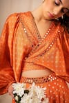 Surily G_Orange Chanderi Embroidered Bandhani V Neck Pattern Crop Top _at_Aza_Fashions
