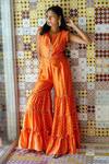 Buy Surily G Orange Chanderi Mirror, Bandhani Round Pattern Jumpsuit at Aza Fashions Buy_Surily G_Orange Chanderi Mirror, Bandhani Round Pattern Jumpsuit_at_Aza_Fashions