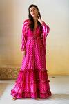 Shop_Surily G_Pink Chanderi Leheriya, Mirror Open Pattern Cape_at_Aza_Fashions