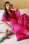 Shop_Surily G_Pink Chanderi Leheriya, Mirror Open Pattern Cape_Online_at_Aza_Fashions