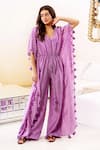 Buy_Surily G_Purple Chanderi Embroidered Bandhani V Neck Pattern Kaftan Jumpsuit  _at_Aza_Fashions